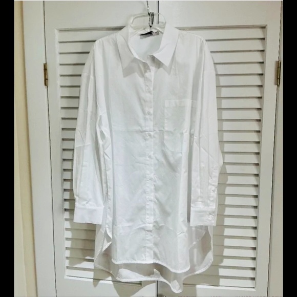 NWT Harshman Crisp White Button Down Tunic Shirt Medium - Picture 1 of 6